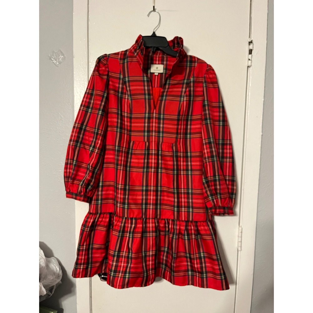 Tuckernuck Red Royal Stewart Tartan Plaid Ashford Ruffle Dress Medium